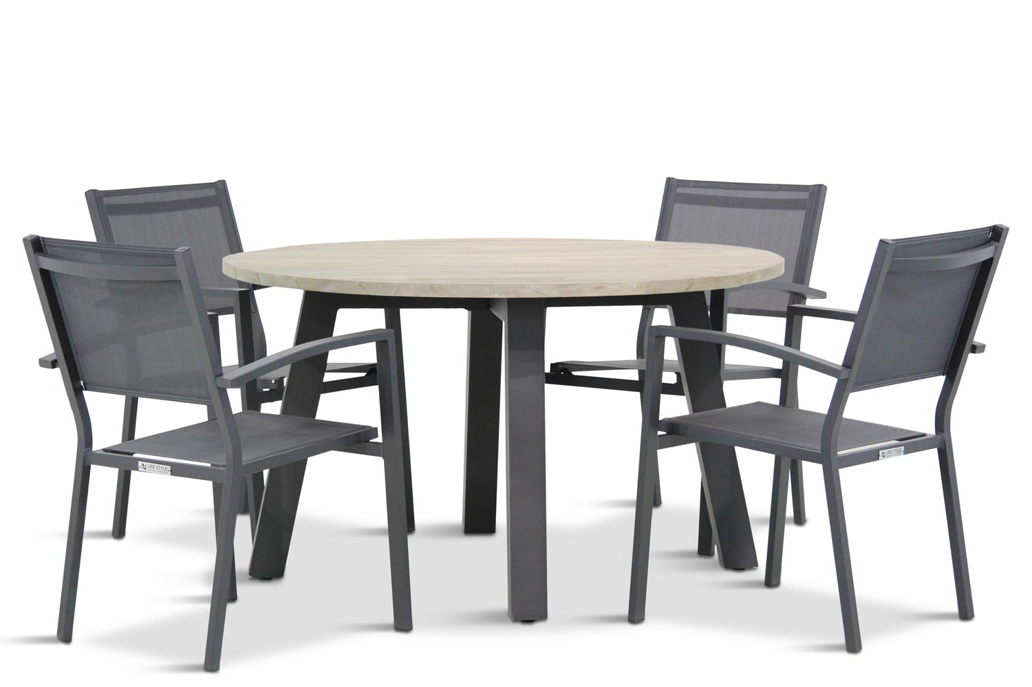 Lifestyle Amarilla/Derby rond 130 cm dining tuinset 5-delig stapelbaar