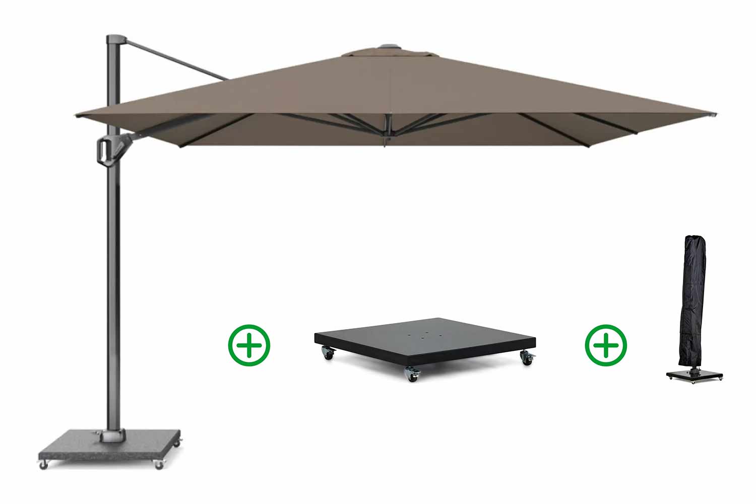 Platinum Challenger zweefparasol 3.5x3.5m T1 premium (incl. voet en hoes)