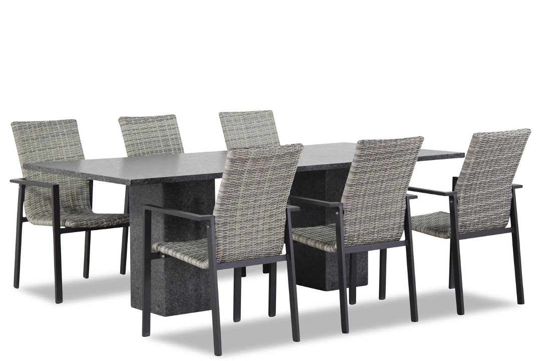 Lifestyle Upton/Graniet 220 cm dining tuinset 7-delig stapelbaar